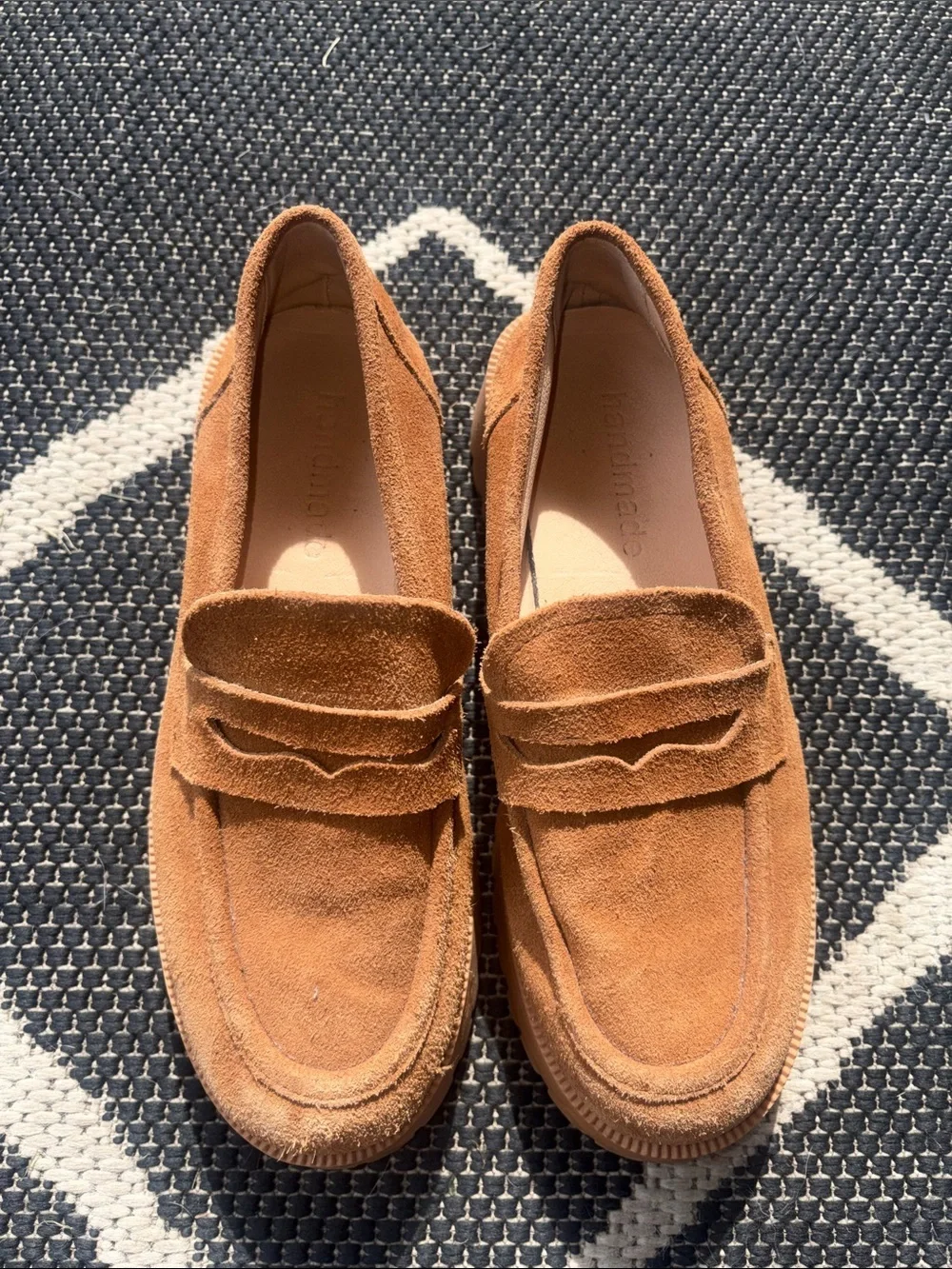 Handmade Loafer Slipper Mokassins Wildleder neu Leder Cognac size 8 woman’s